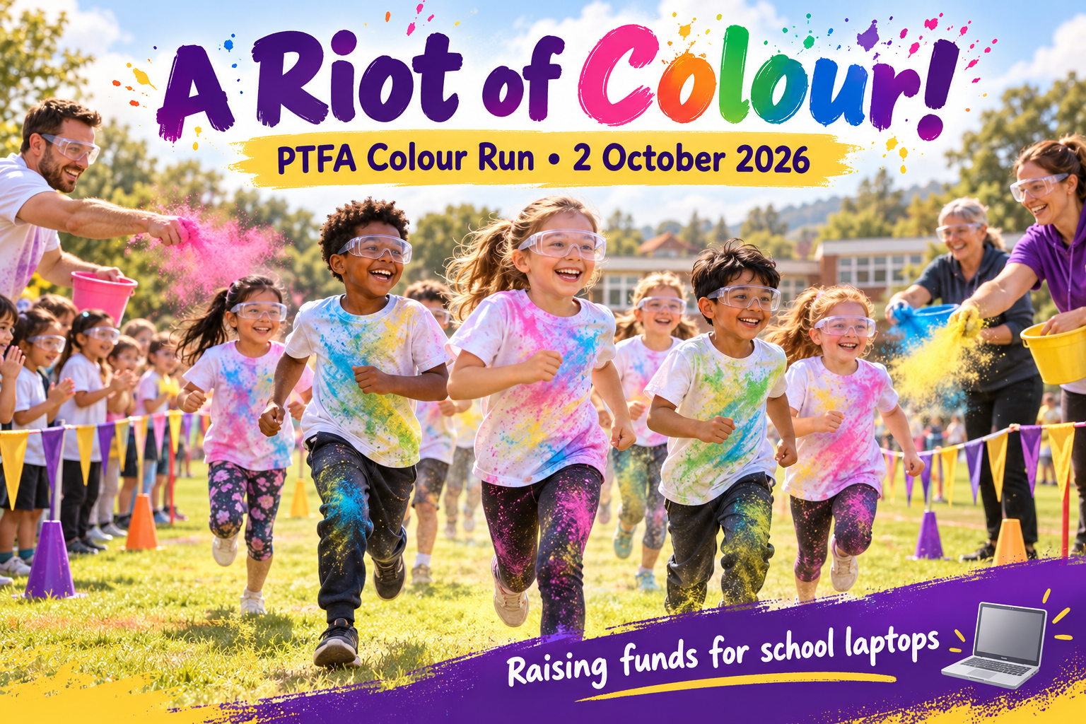 A Riot of Colour — Running Together for School Laptops! 🌈💜💛